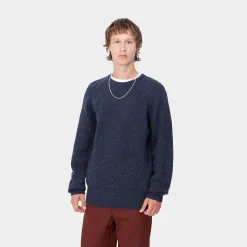 Strick>Carhartt WIP Anglistic Sweater Speckled Air Force Blue