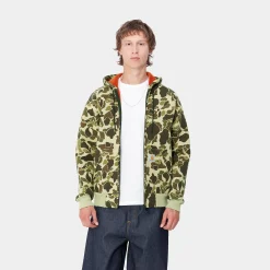 Jacken & Mäntel|Sweats>Carhartt WIP Car-Lux Hooded Jacket Camo Duck, Green / Turmeric