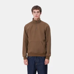 Sweats>Carhartt WIP Chase Neck Zip Sweatshirt Chocolate / Gold