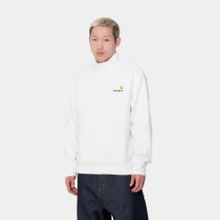 Sweats>Carhartt WIP Half Zip American Script Sweatshirt White
