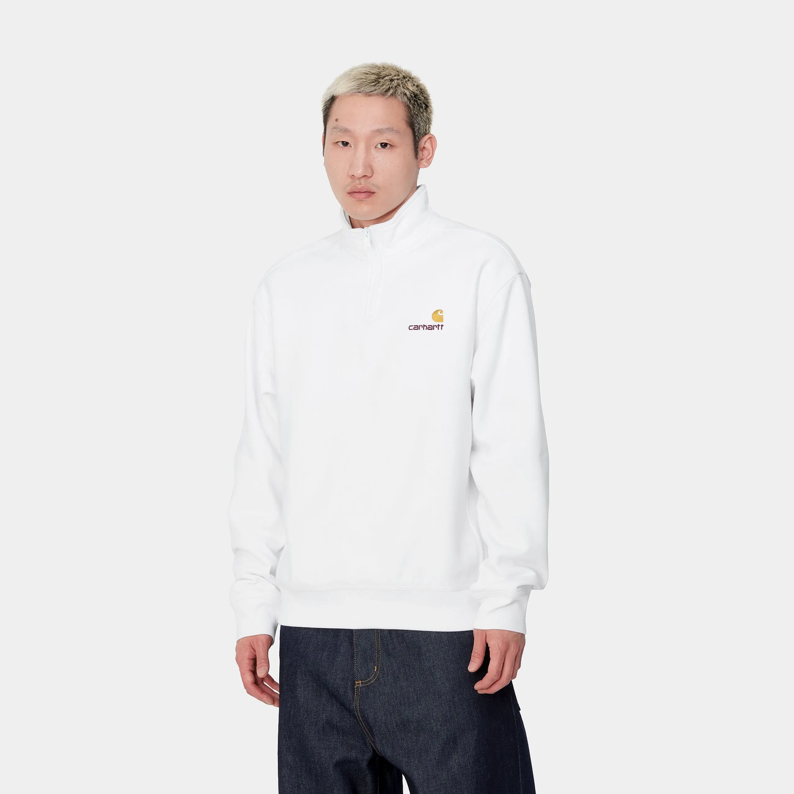 Sweats>Carhartt WIP Half Zip American Script Sweatshirt White