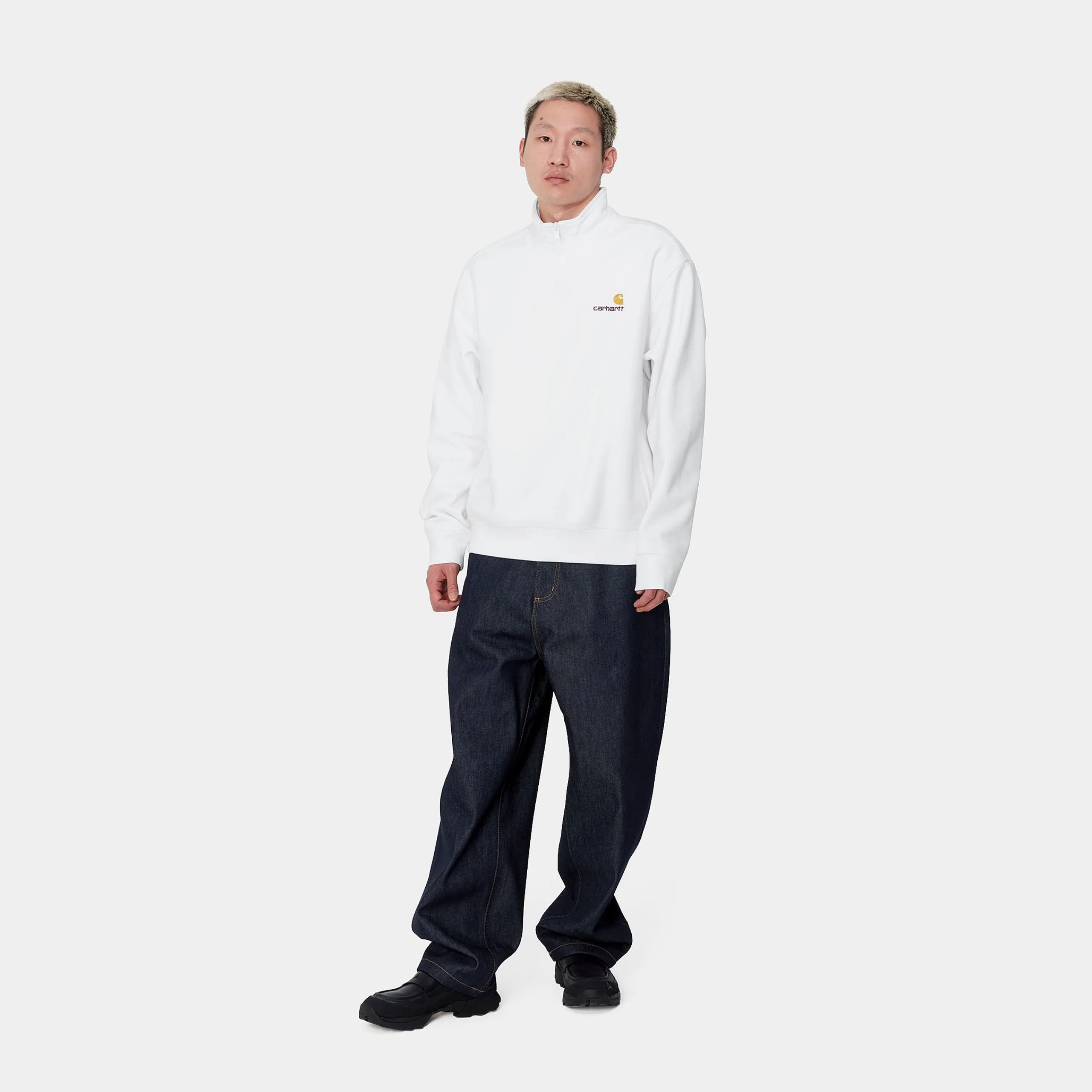 Sweats>Carhartt WIP Half Zip American Script Sweatshirt White