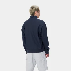 Sweats>Carhartt WIP Half Zip American Script Sweatshirt Air Force Blue