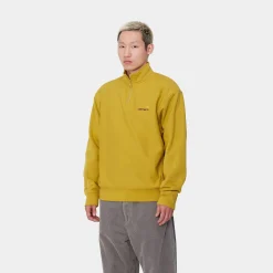Sweats>Carhartt WIP Half Zip American Script Sweatshirt Golden Olive