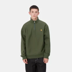Sweats>Carhartt WIP Half Zip American Script Sweatshirt Tarragon