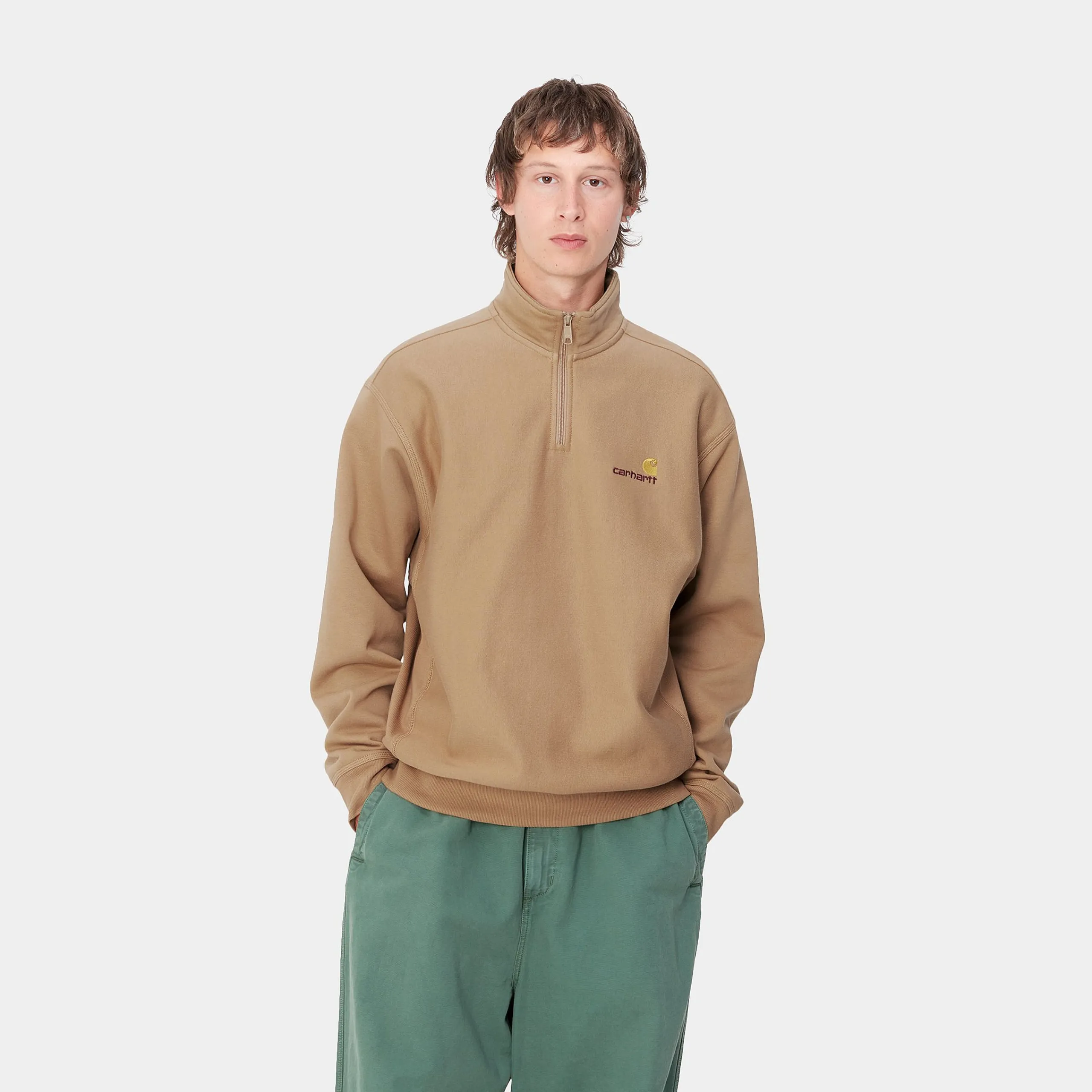 Sweats>Carhartt WIP Half Zip American Script Sweatshirt Peanut