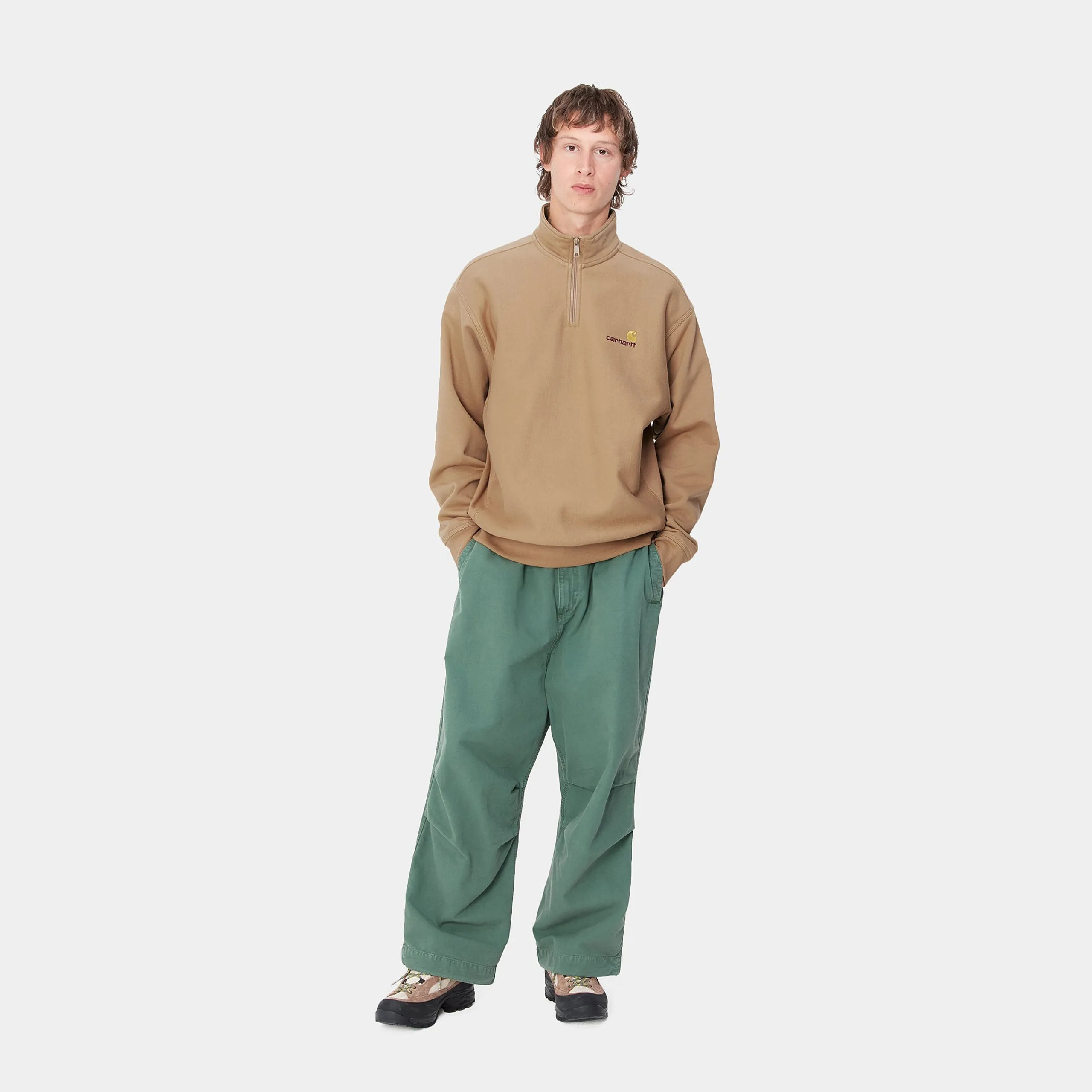 Sweats>Carhartt WIP Half Zip American Script Sweatshirt Peanut