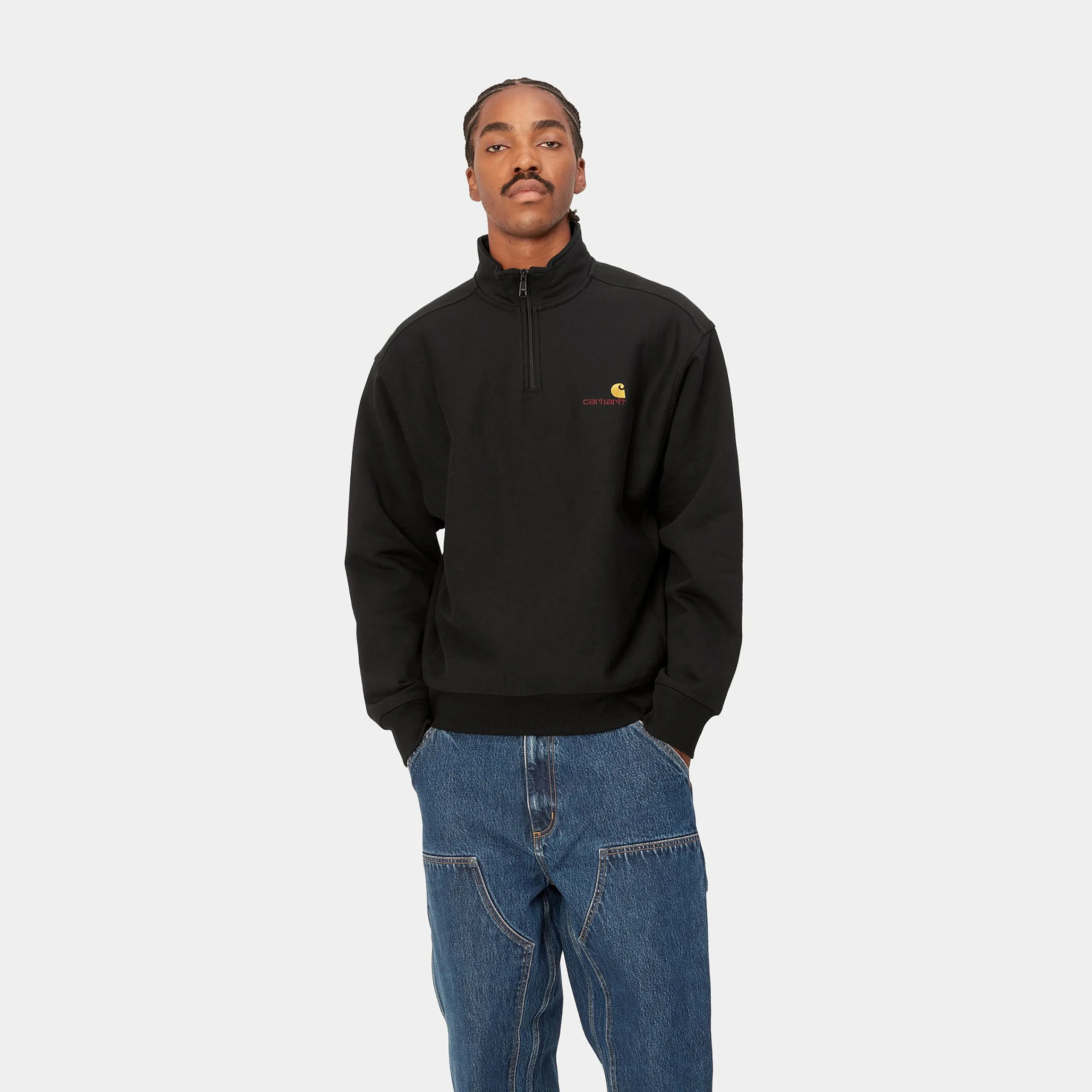 Sweats>Carhartt WIP Half Zip American Script Sweatshirt Black