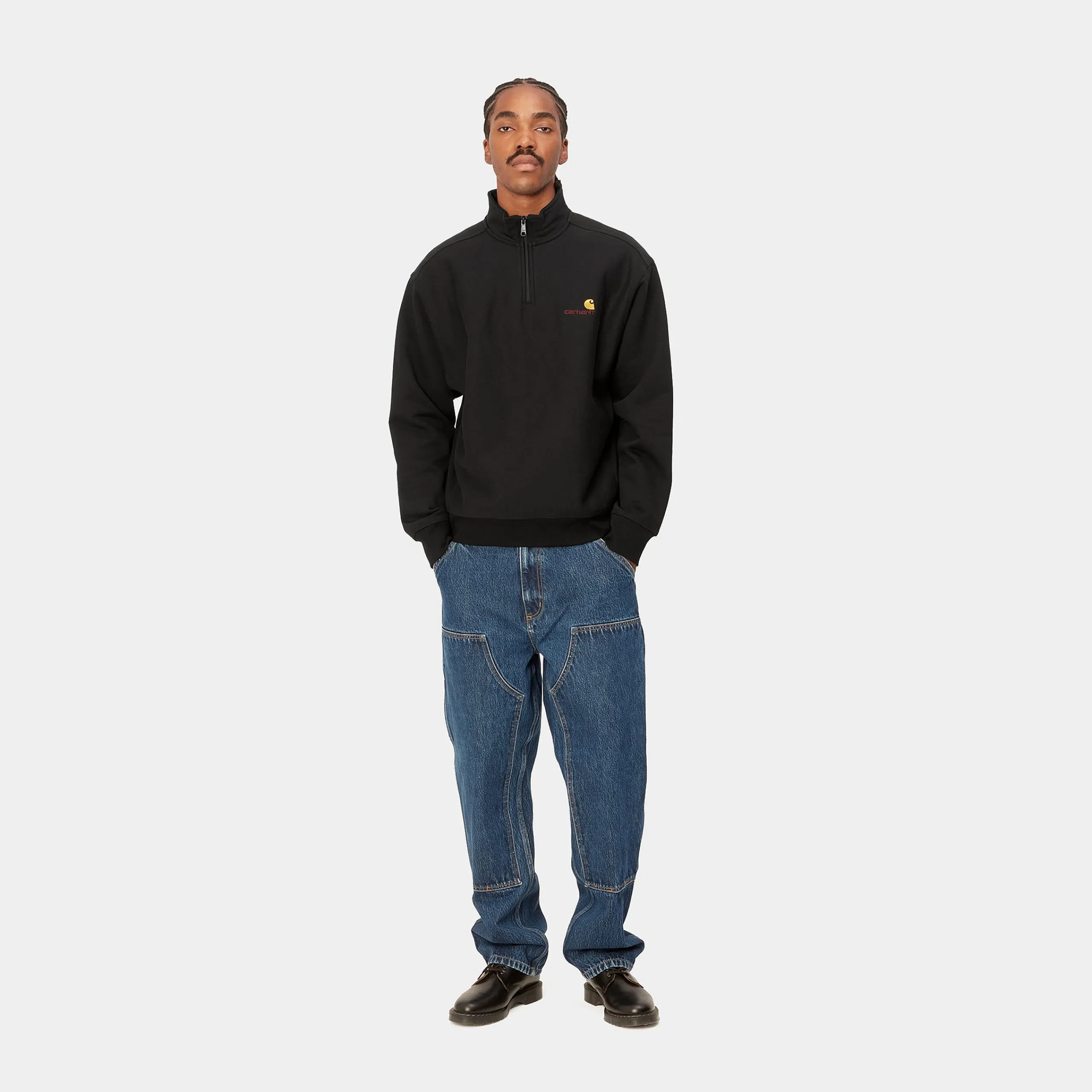 Sweats>Carhartt WIP Half Zip American Script Sweatshirt Black