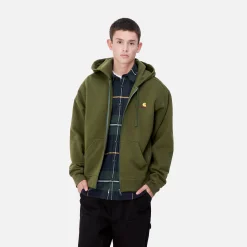 Sweats>Carhartt WIP Hooded American Script Jacket Tarragon