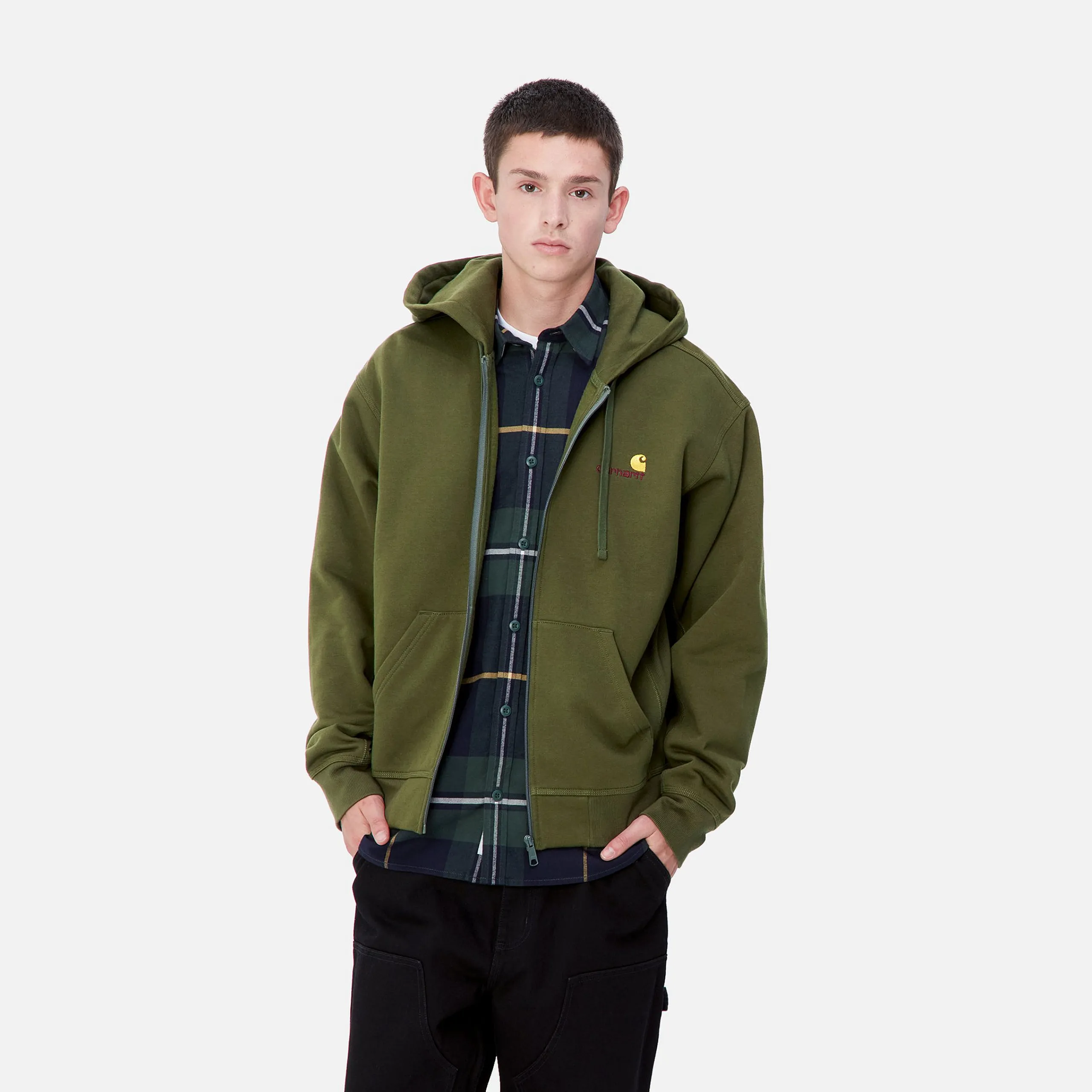Sweats>Carhartt WIP Hooded American Script Jacket Tarragon