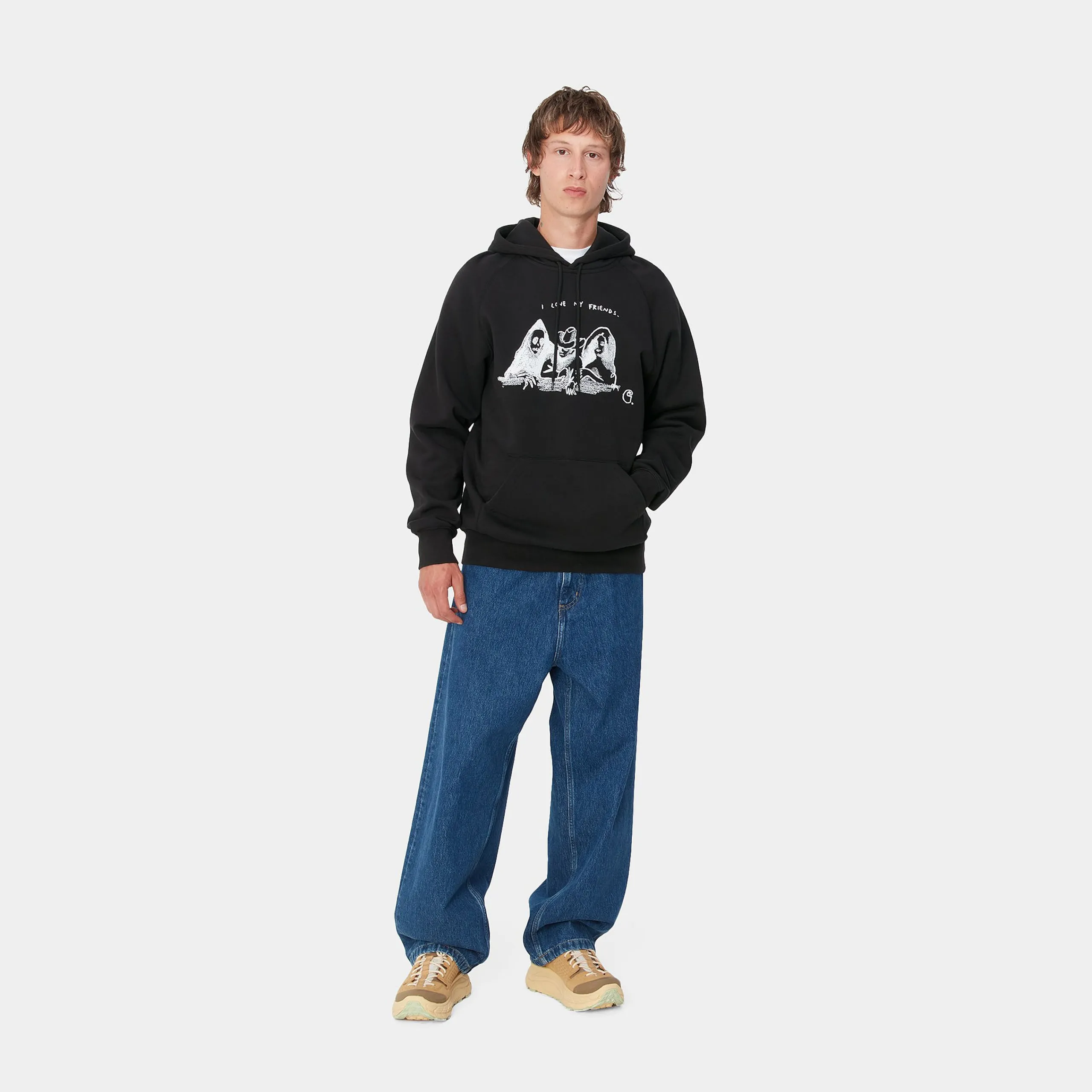 Sweats>Carhartt WIP Hooded Pepe Friends Sweat Black / White