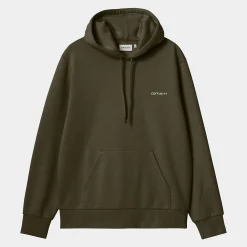 Sweats>Carhartt WIP Hooded Script Embroidery Sweat Cypress / White