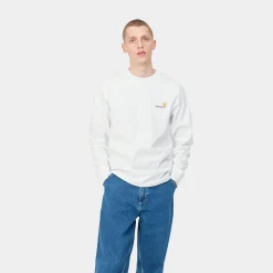 T-Shirts & Polos>Carhartt WIP L/S American Script T-Shirt White