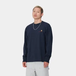 T-Shirts & Polos>Carhartt WIP L/S American Script T-Shirt Air Force Blue