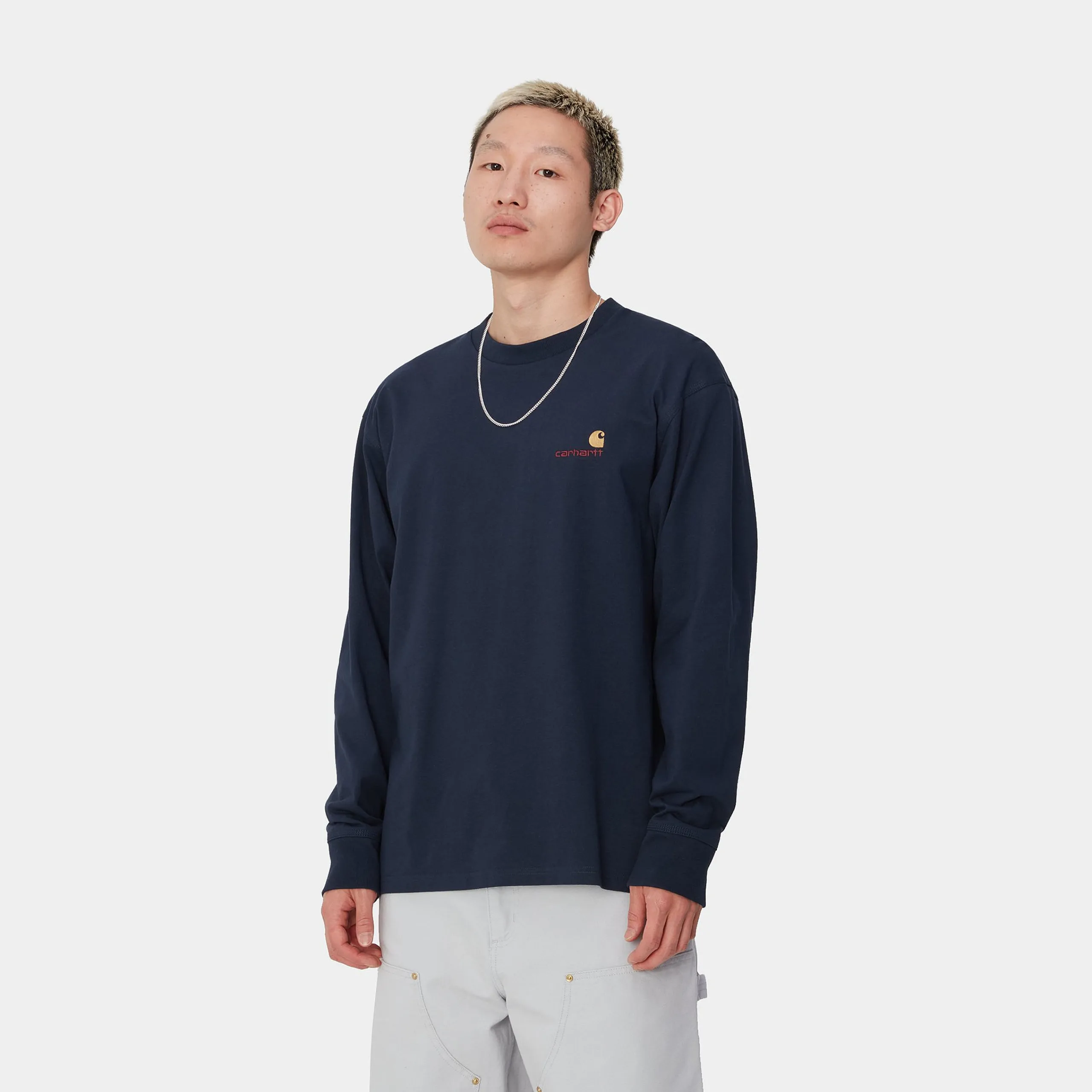 T-Shirts & Polos>Carhartt WIP L/S American Script T-Shirt Air Force Blue