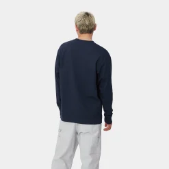 T-Shirts & Polos>Carhartt WIP L/S American Script T-Shirt Air Force Blue