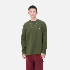 T-Shirts & Polos>Carhartt WIP L/S American Script T-Shirt Tarragon