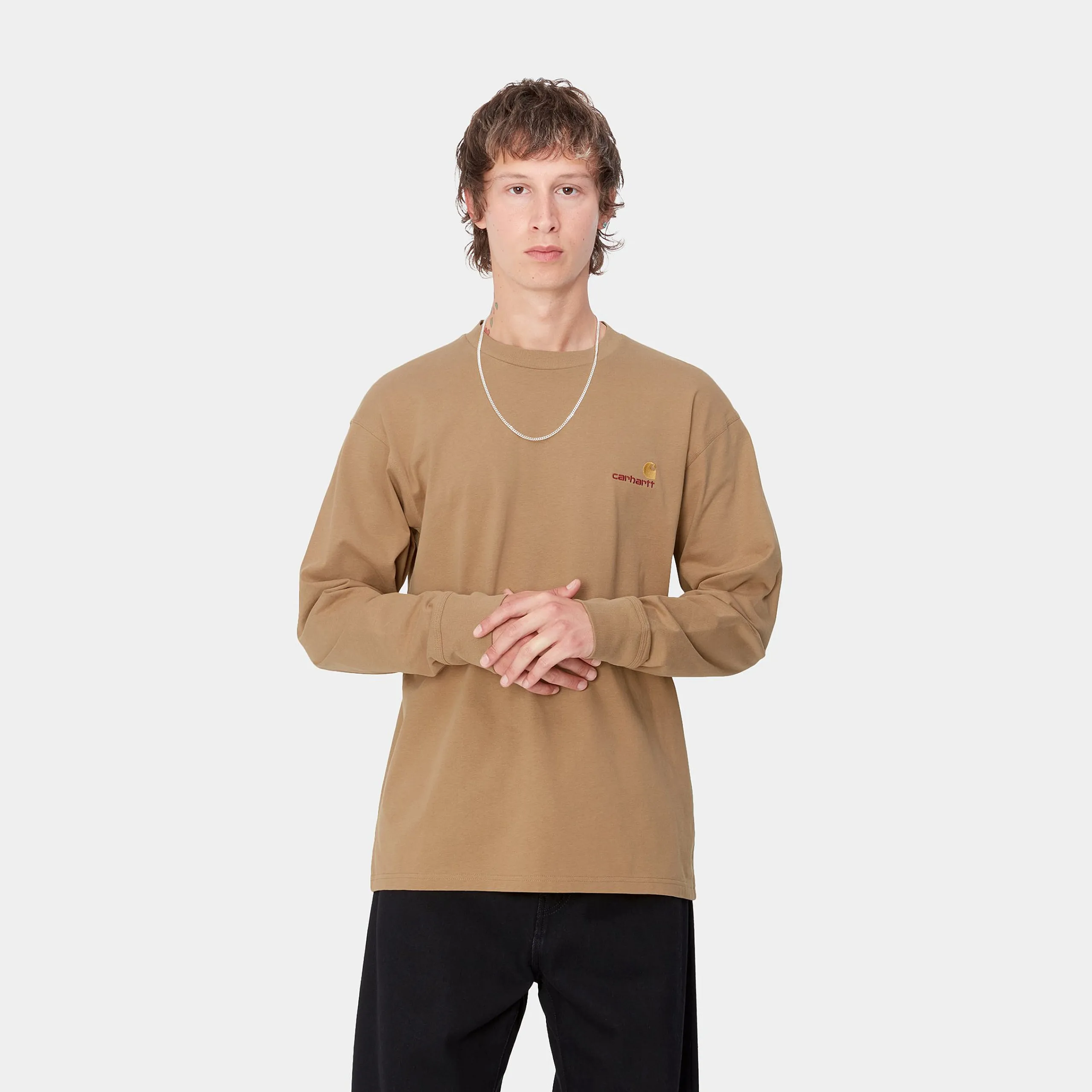 T-Shirts & Polos>Carhartt WIP L/S American Script T-Shirt Peanut