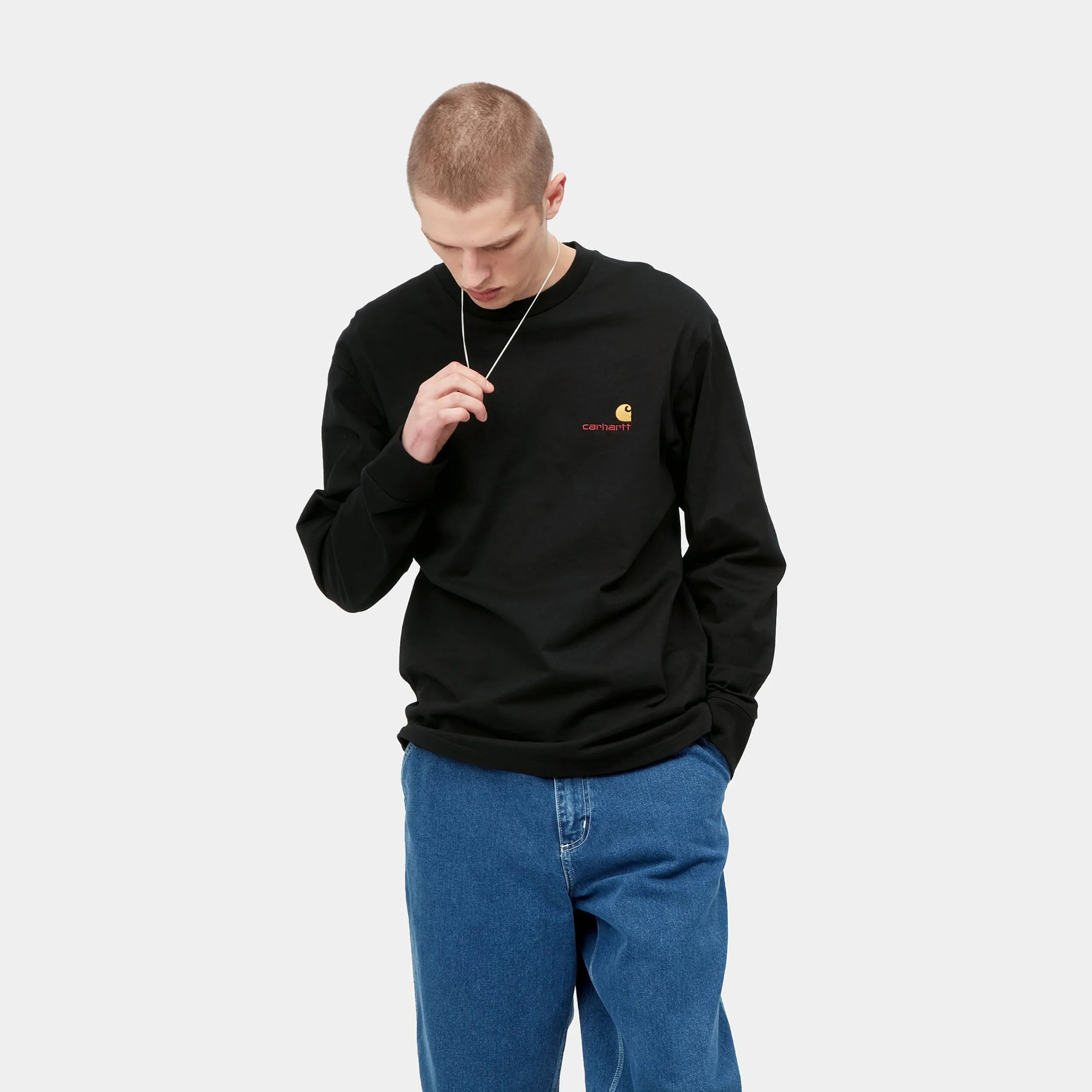 T-Shirts & Polos>Carhartt WIP L/S American Script T-Shirt Black