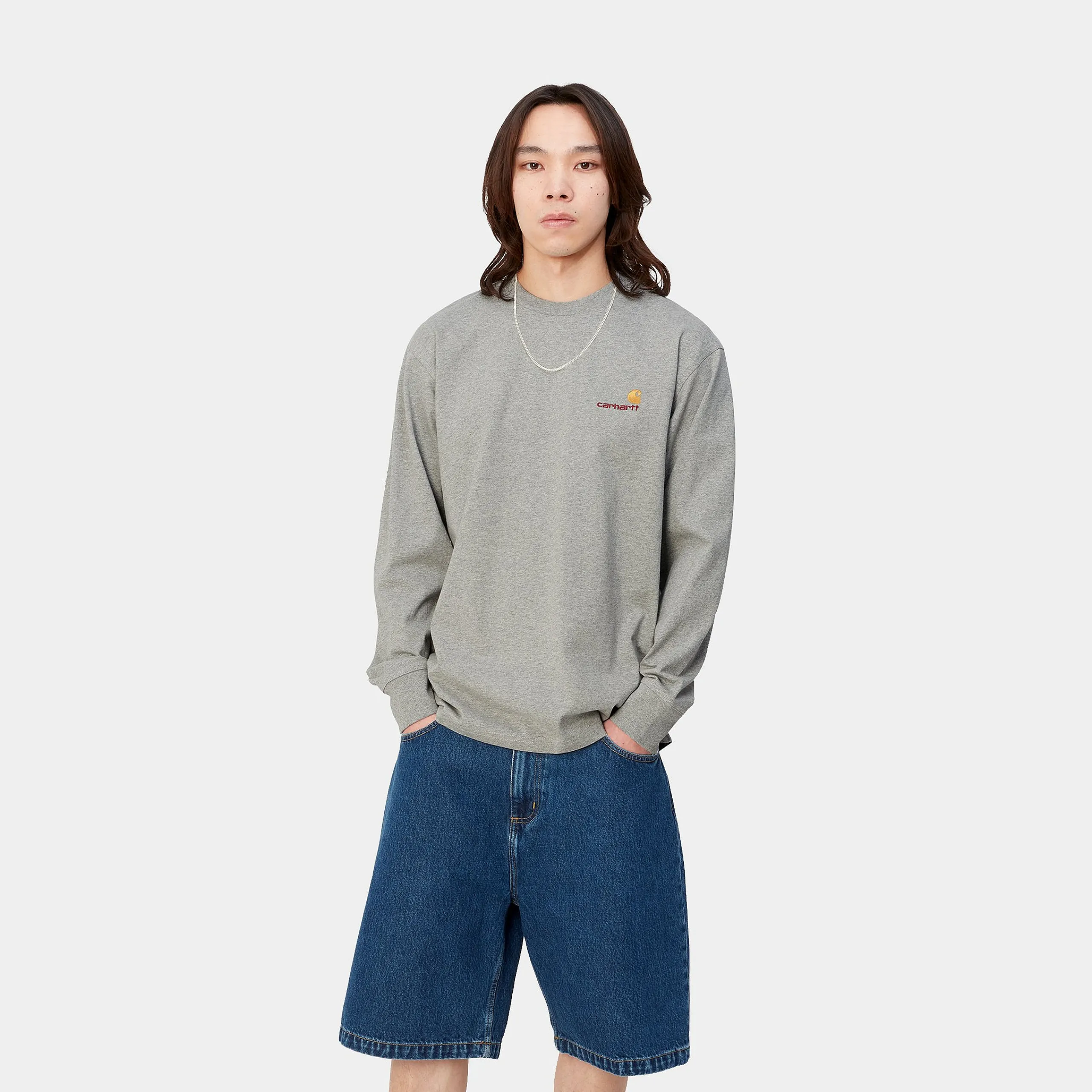 T-Shirts & Polos>Carhartt WIP L/S American Script T-Shirt Grey Heather