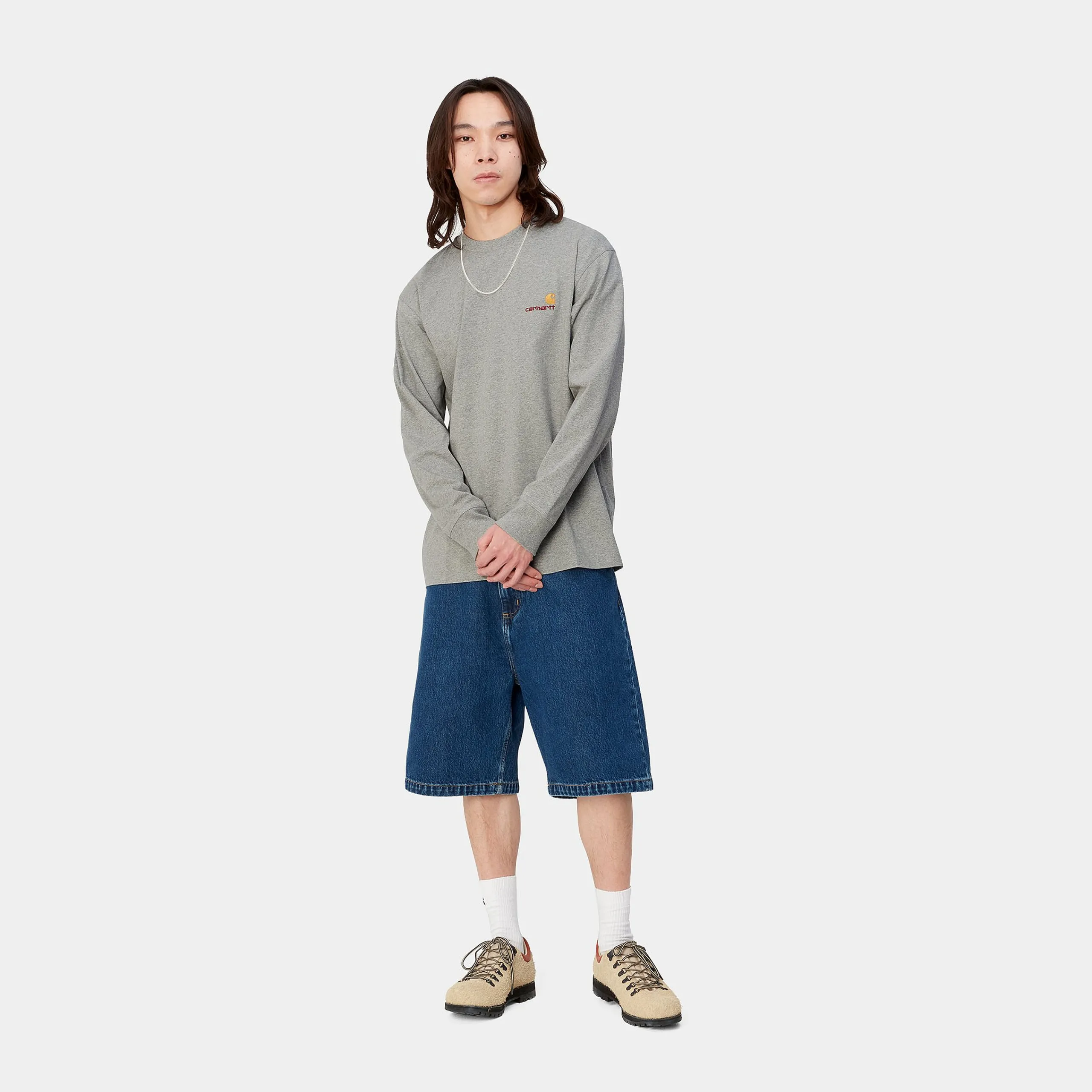 T-Shirts & Polos>Carhartt WIP L/S American Script T-Shirt Grey Heather