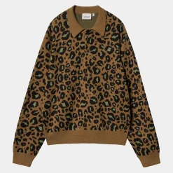 Strick>Carhartt WIP L/S Arlo Polo Camo Leo Jacquard, Tamarind / Black