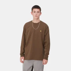 T-Shirts & Polos>Carhartt WIP L/S Chase T-Shirt Chocolate / Gold