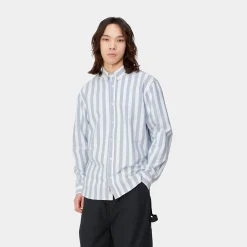 Hemden>Carhartt WIP L/S Dillion Shirt Dillion Stripe, Bleach / White