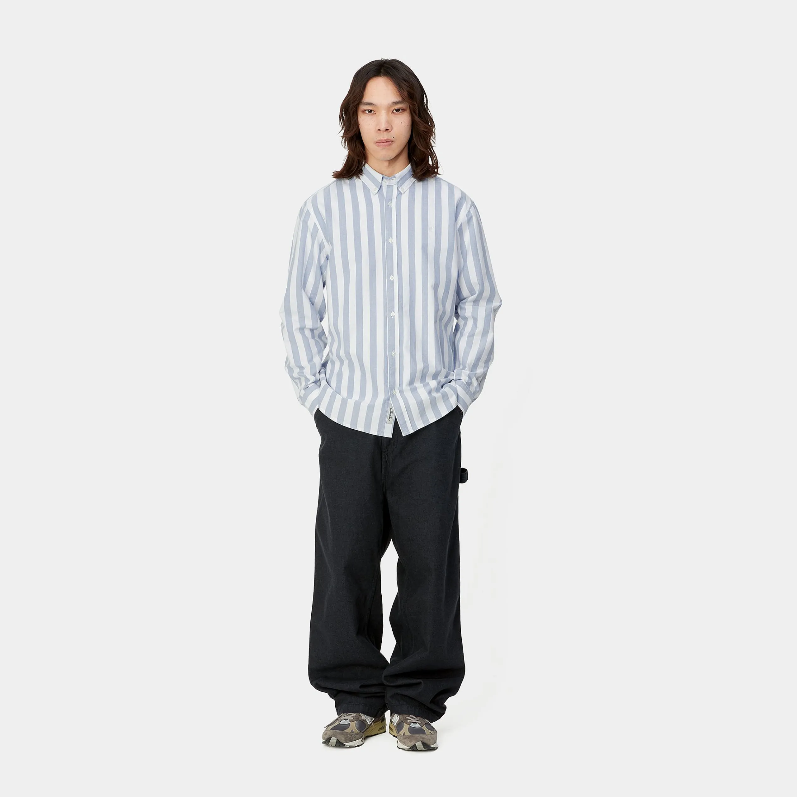 Hemden>Carhartt WIP L/S Dillion Shirt Dillion Stripe, Bleach / White