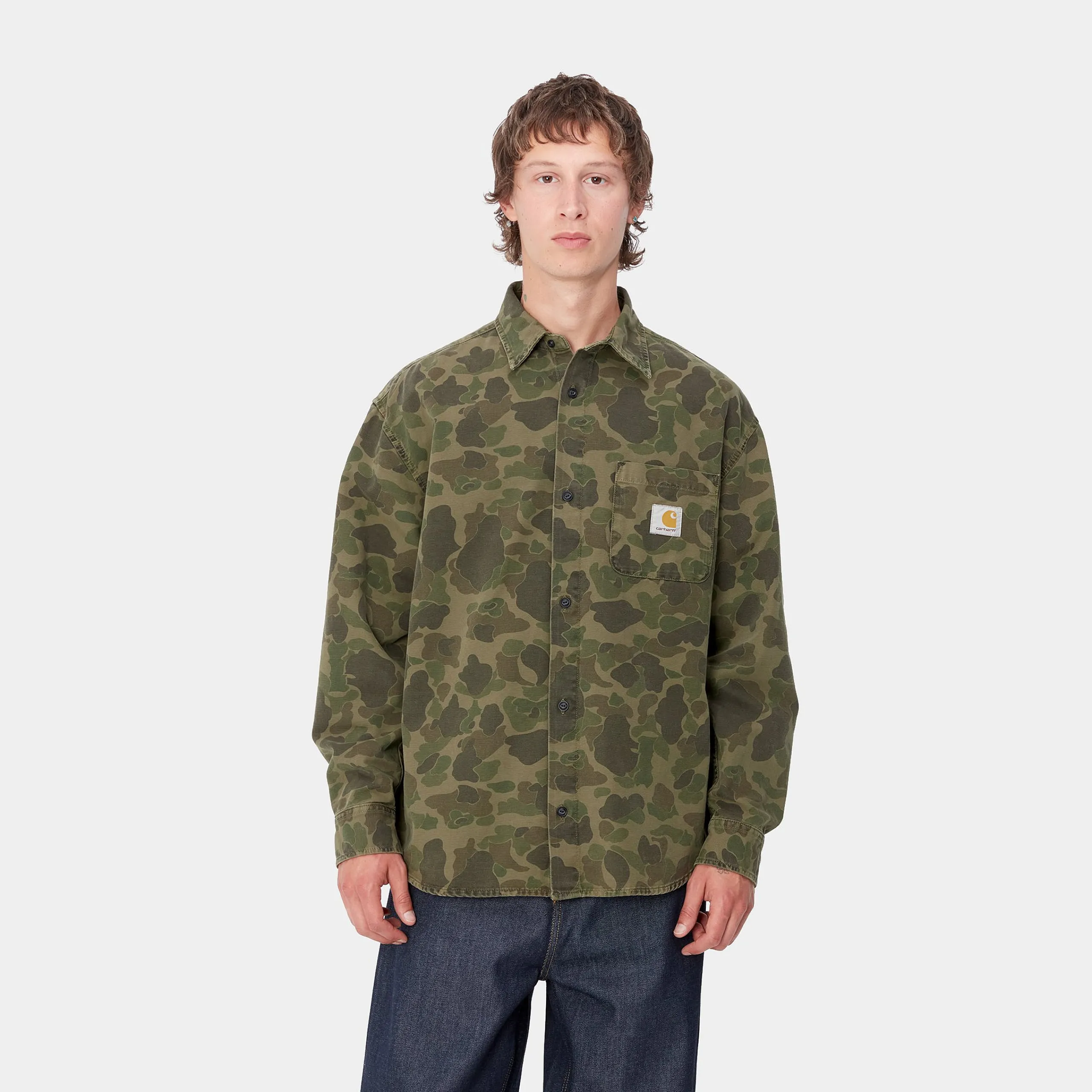 Hemden>Carhartt WIP L/S Duck Shirt Camo Duck, Green / Office Green