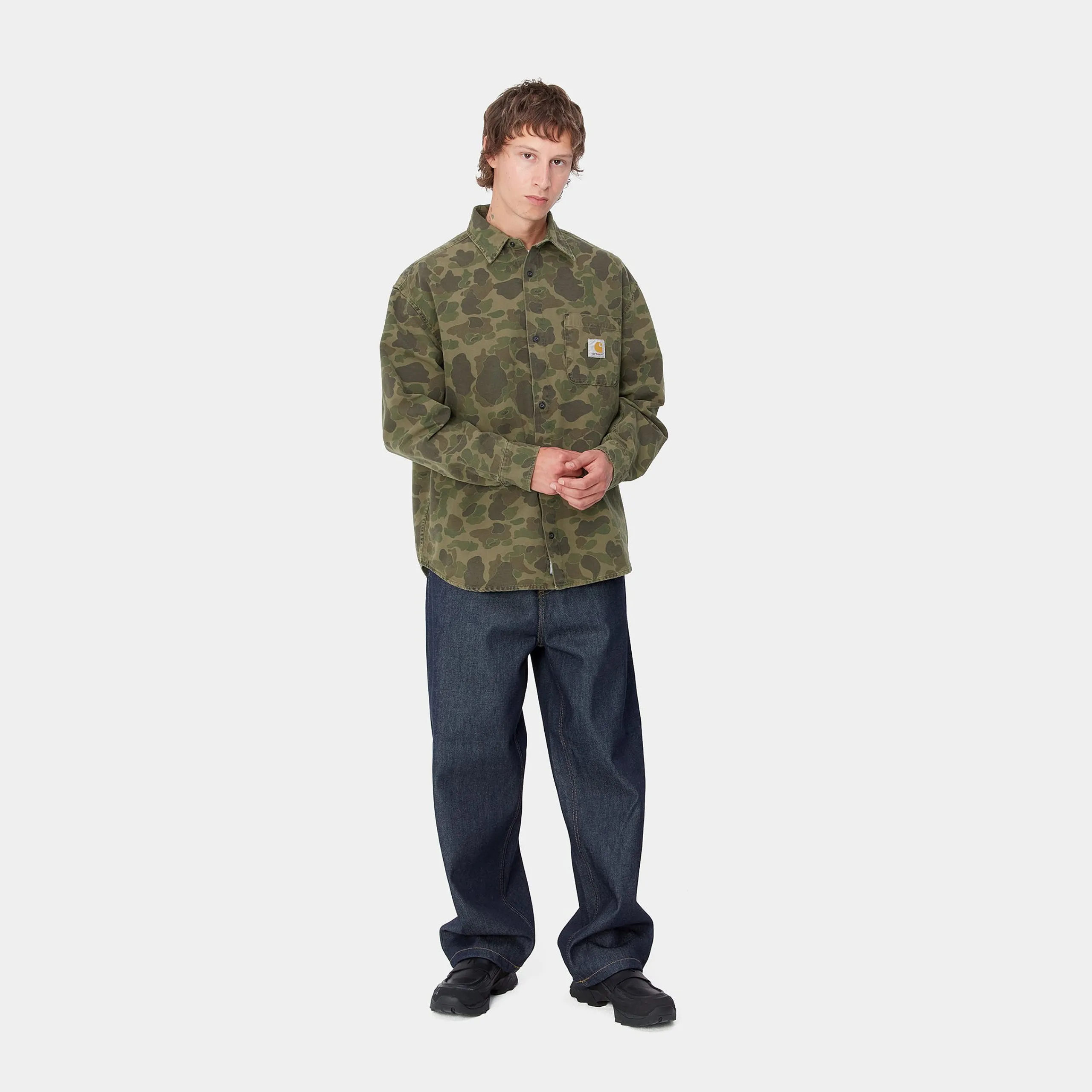 Hemden>Carhartt WIP L/S Duck Shirt Camo Duck, Green / Office Green