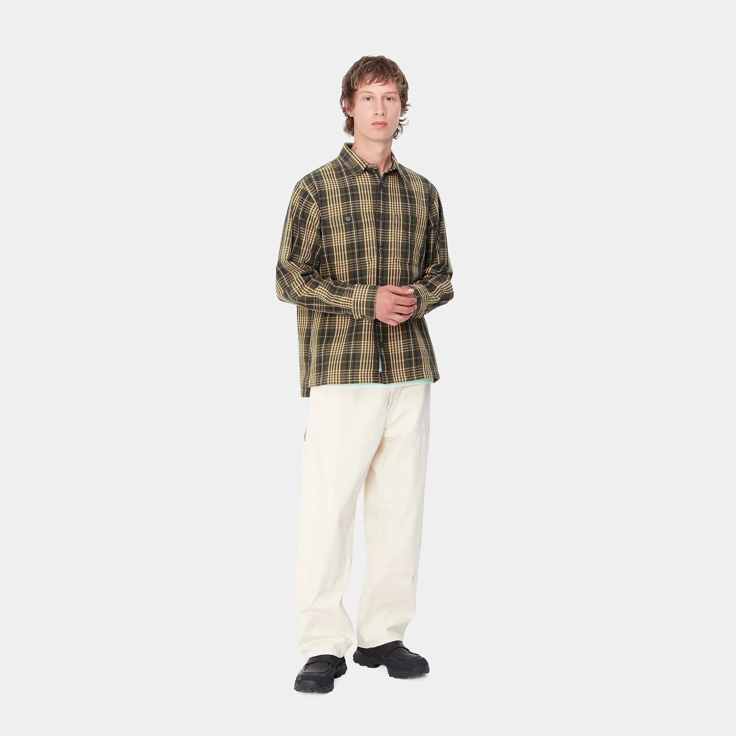 Hemden>Carhartt WIP L/S Mandlik Shirt Mandlik Check, Office Green