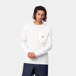 T-Shirts & Polos>Carhartt WIP L/S Pocket T-Shirt White