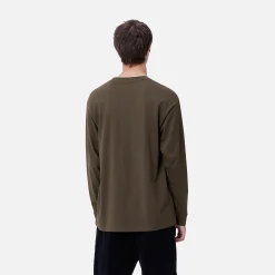 T-Shirts & Polos>Carhartt WIP L/S Script Embroidery T-Shirt Cypress / White