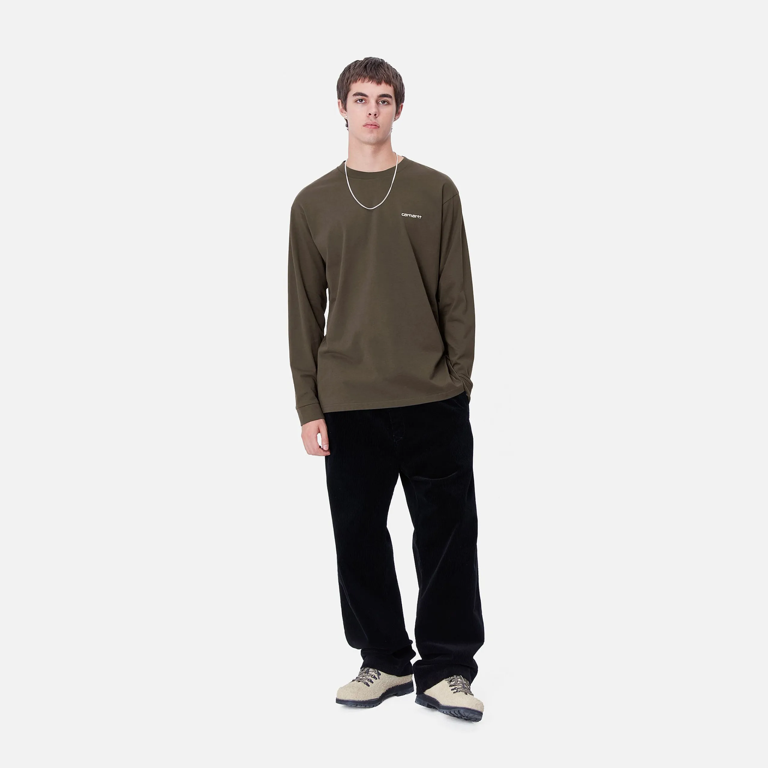 T-Shirts & Polos>Carhartt WIP L/S Script Embroidery T-Shirt Cypress / White