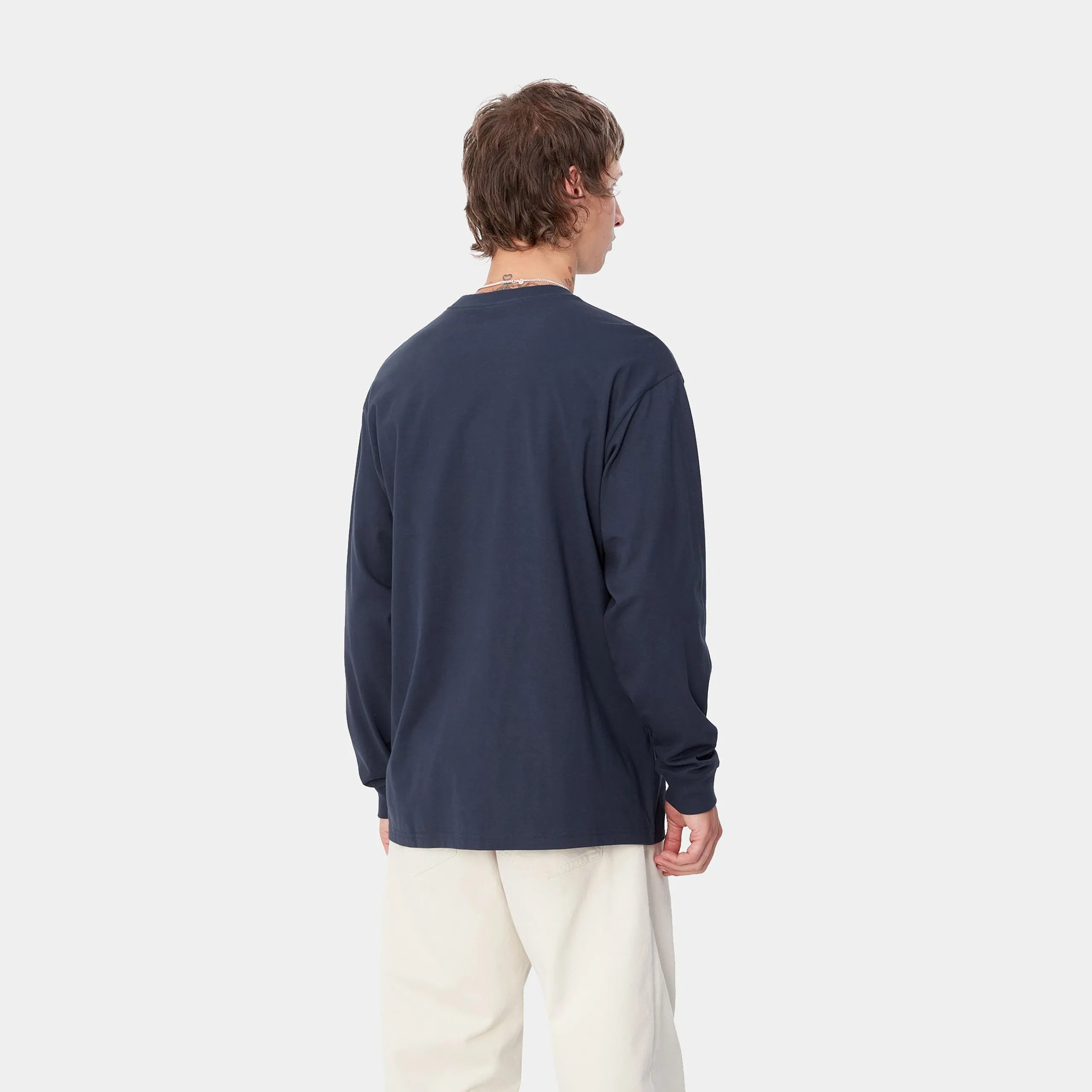 T-Shirts & Polos>Carhartt WIP L/S Script Embroidery T-Shirt Air Force Blue / White