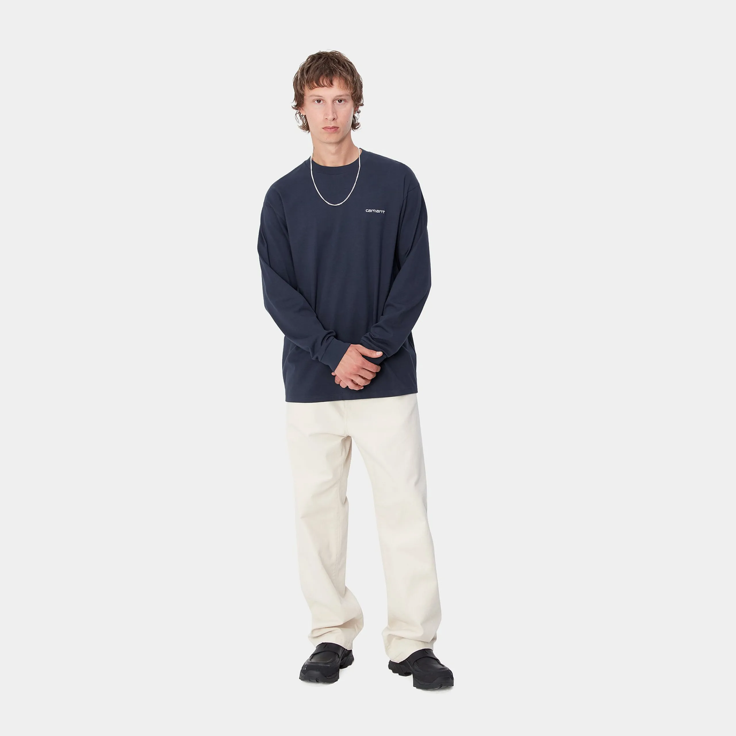 T-Shirts & Polos>Carhartt WIP L/S Script Embroidery T-Shirt Air Force Blue / White