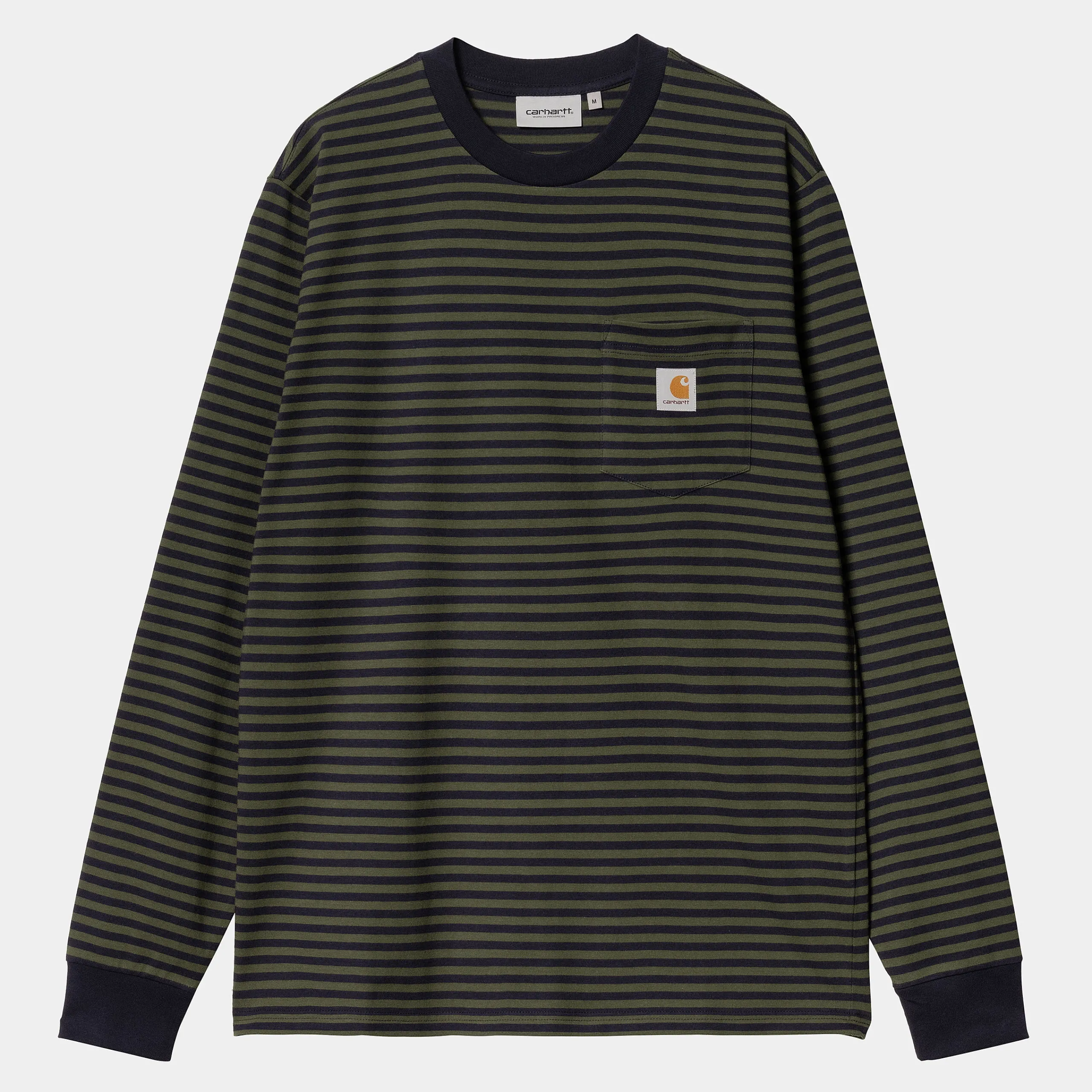 T-Shirts & Polos>Carhartt WIP L/S Verner Pocket T-Shirt Verner Stripe, Dark Navy / Office Green