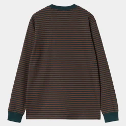 T-Shirts & Polos>Carhartt WIP L/S Verner Pocket T-Shirt Verner Stripe, Duck Blue / Offroad