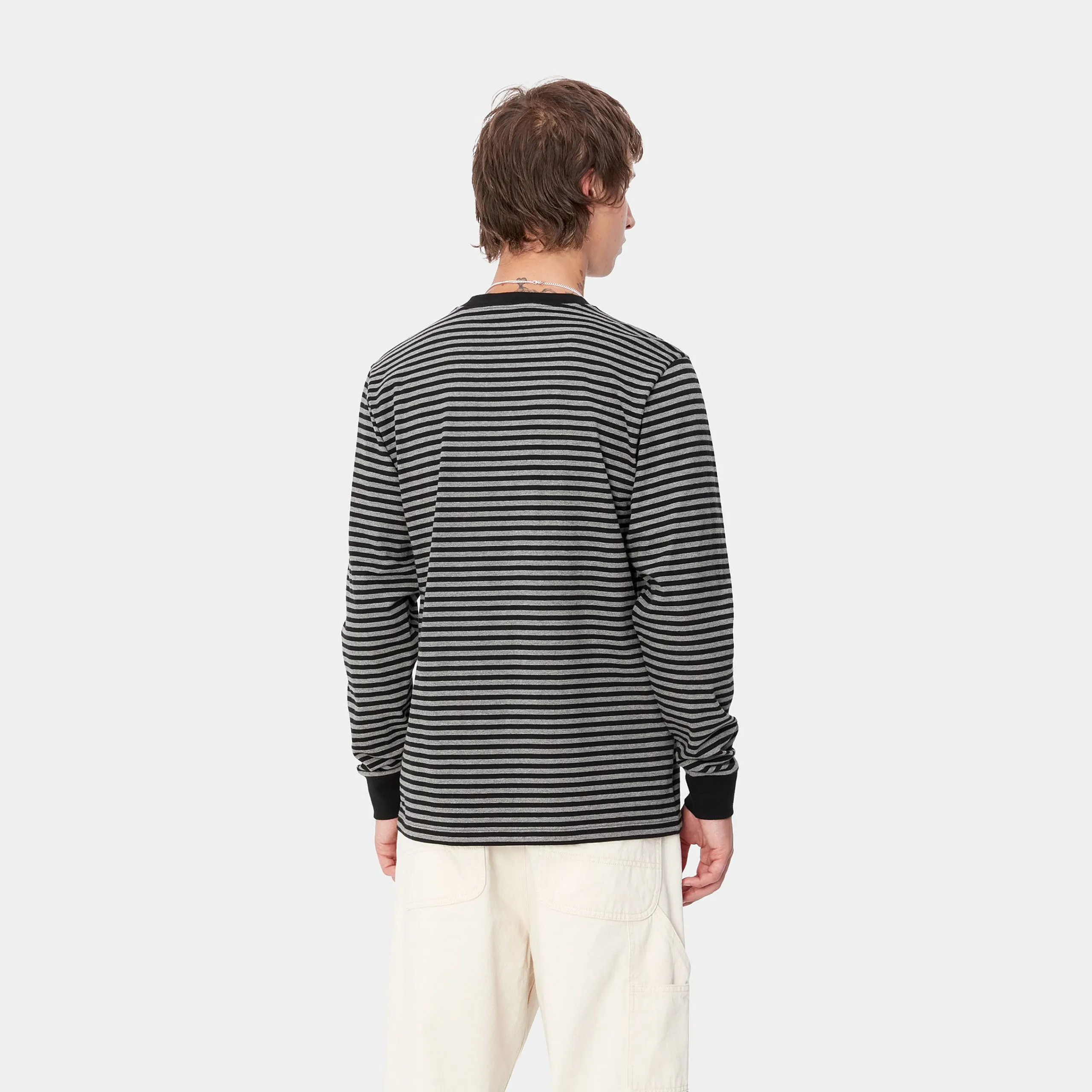 T-Shirts & Polos>Carhartt WIP L/S Verner Pocket T-Shirt Verner Stripe, Black / Dark Grey Heather