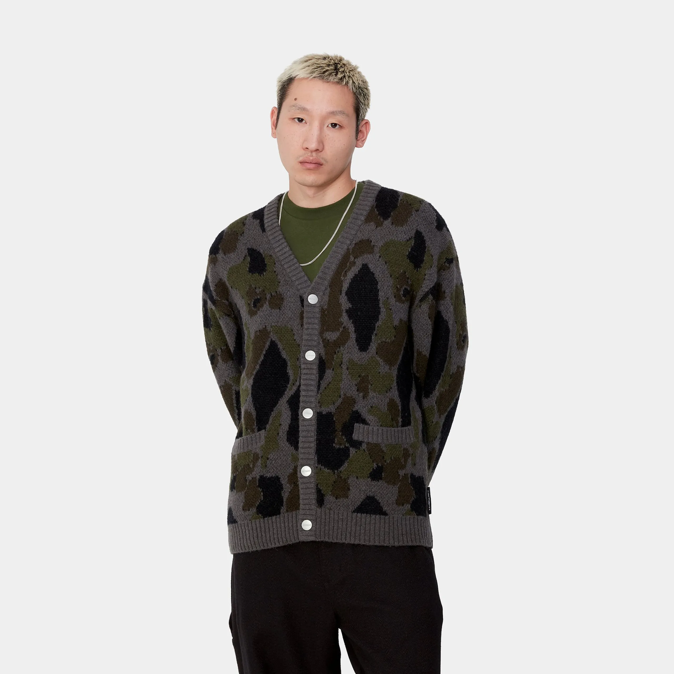 Strick>Carhartt WIP Merton Cardigan Camo Duck Jacquard, Grey