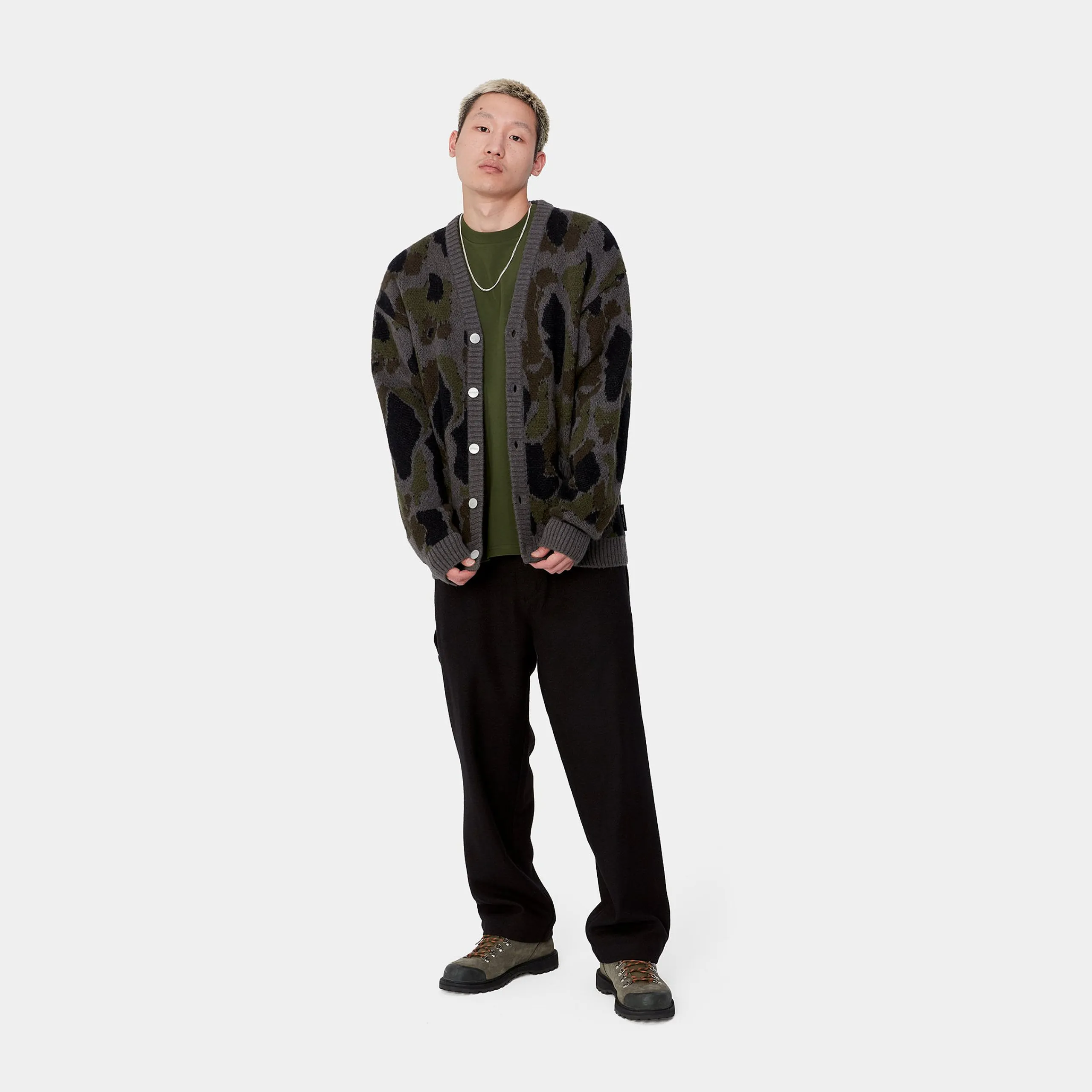 Strick>Carhartt WIP Merton Cardigan Camo Duck Jacquard, Grey
