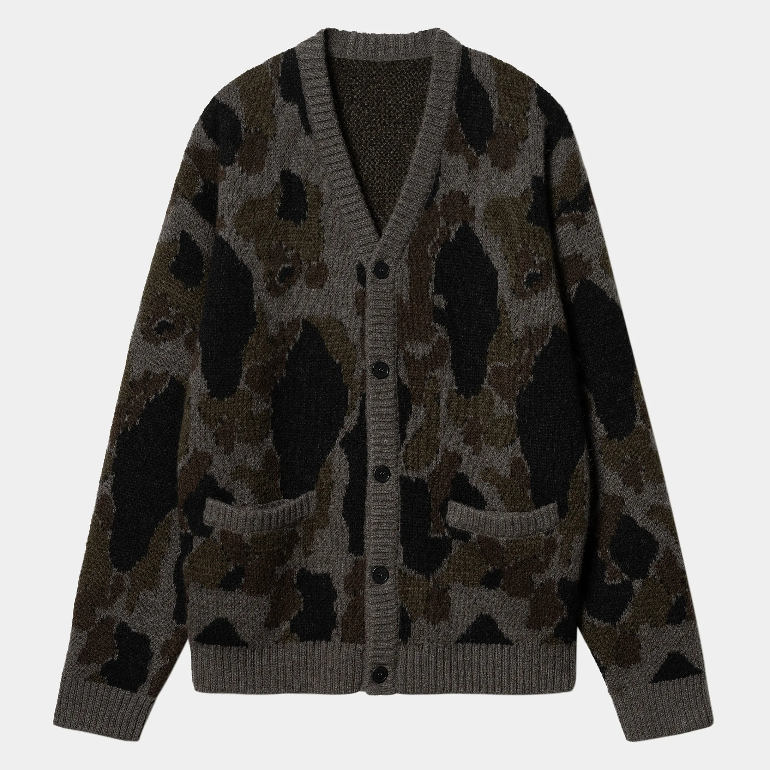 Strick>Carhartt WIP Merton Cardigan Camo Duck Jacquard, Grey
