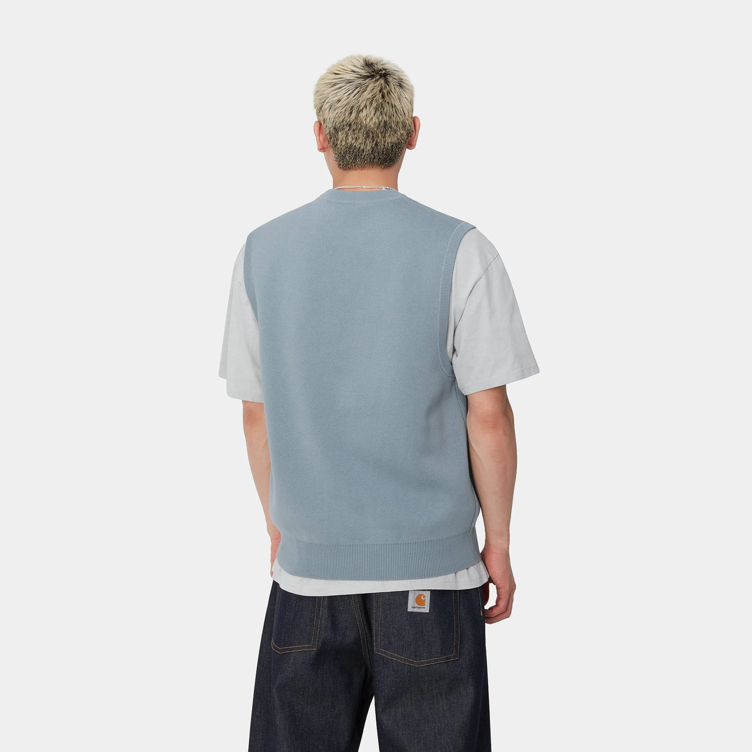 Sweats>Carhartt WIP Script Vest Sweater Misty Sky / White
