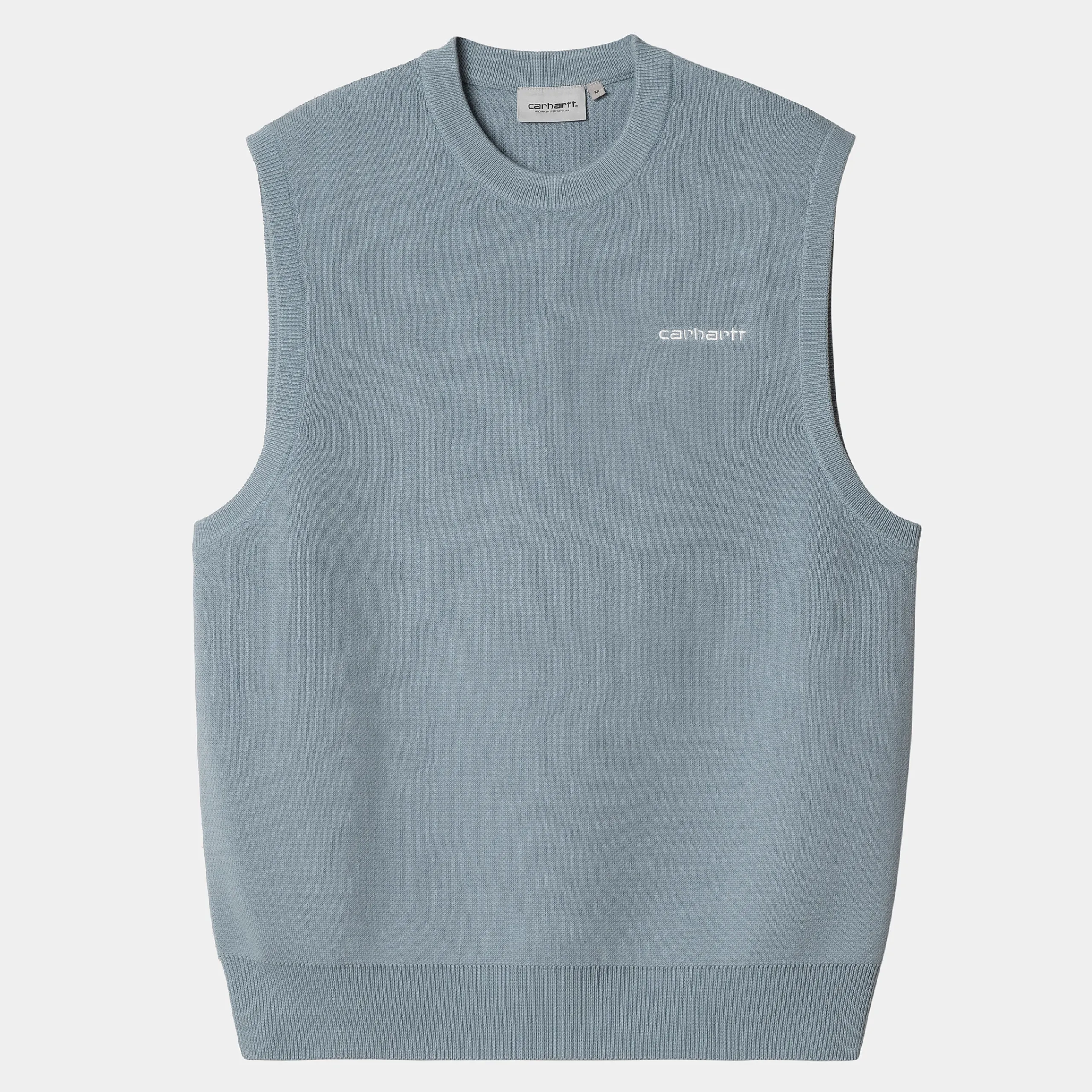 Sweats>Carhartt WIP Script Vest Sweater Misty Sky / White