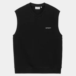 Sweats>Carhartt WIP Script V-Neck Vest Sweatshirt Black / White