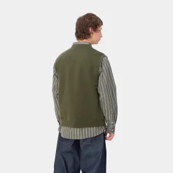 Sweats>Carhartt WIP Script V-Neck Vest Sweatshirt Office Green / White