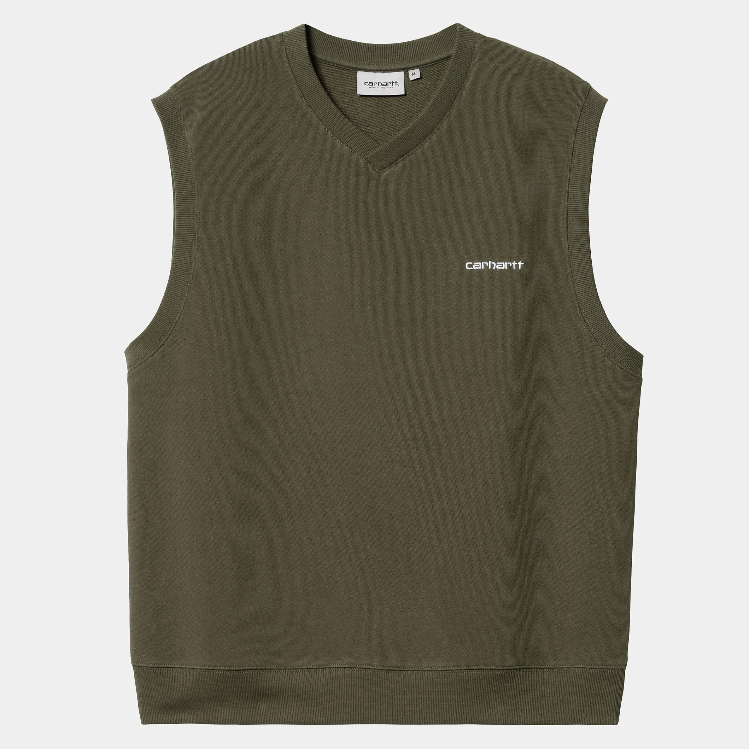 Sweats>Carhartt WIP Script V-Neck Vest Sweatshirt Office Green / White