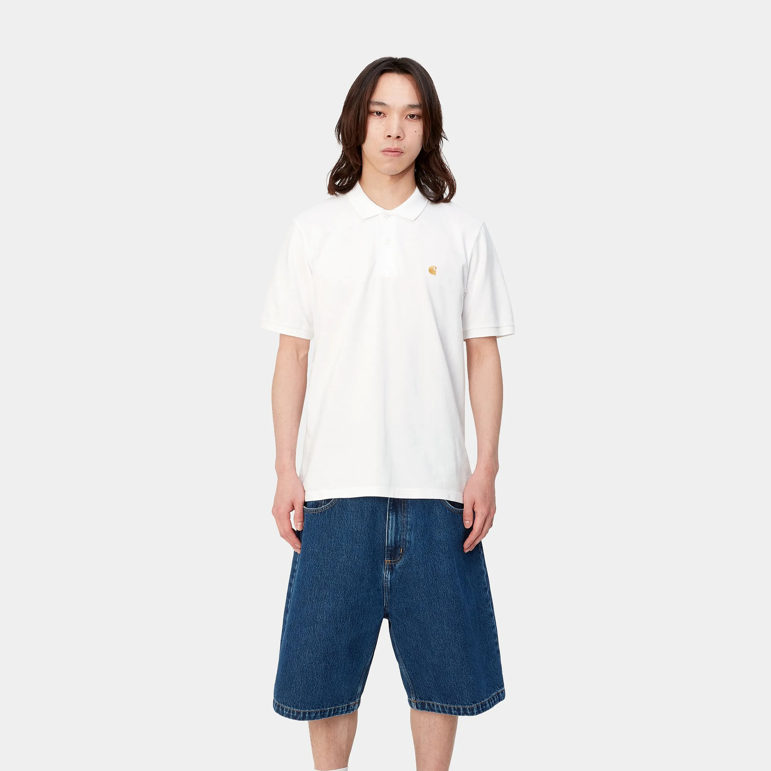T-Shirts & Polos>Carhartt WIP S/S Chase Pique Polo White / Gold